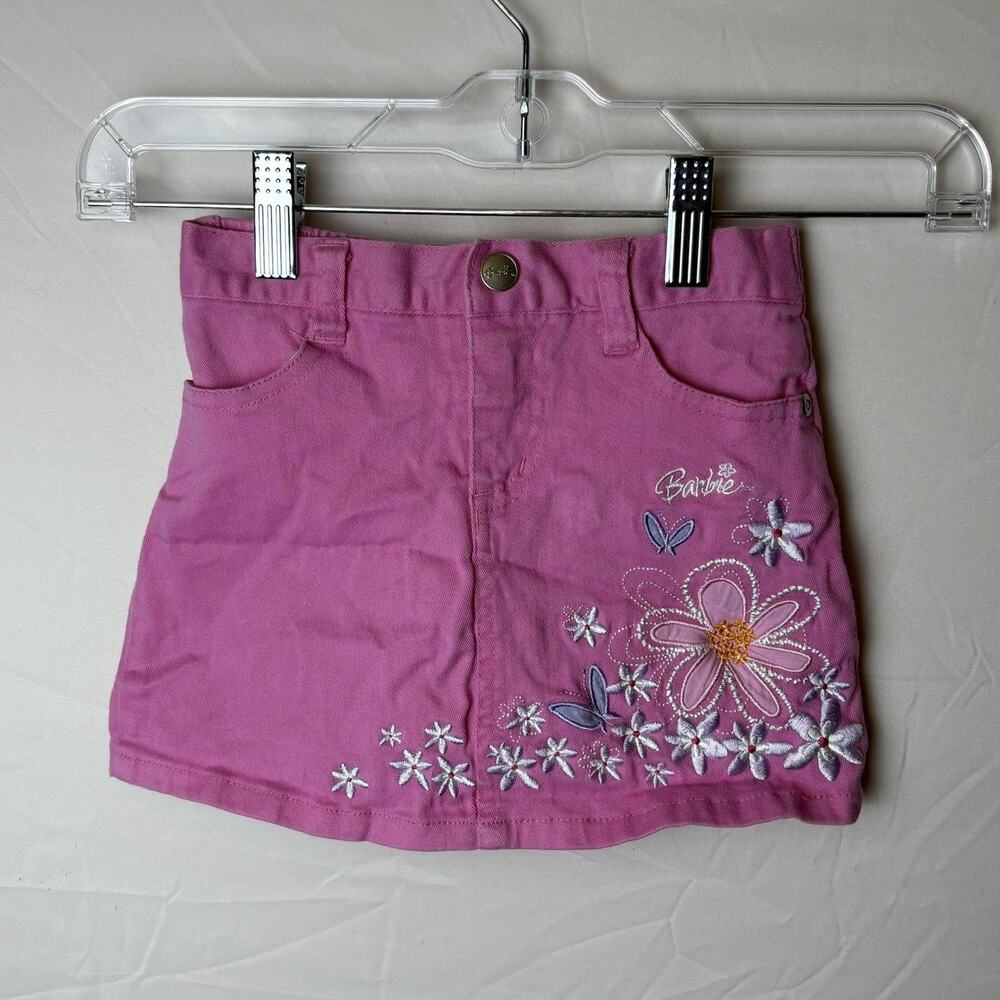 Vintage Barbie Avenue Girls 3T Pink Embroirdered Skirt Flowers